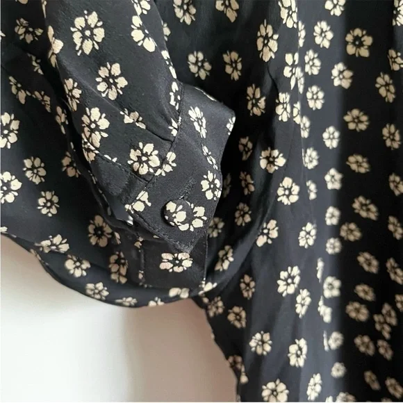 Madewell Memory blouse black Stencil Blossom floral silk high low - Picture 4 of 9